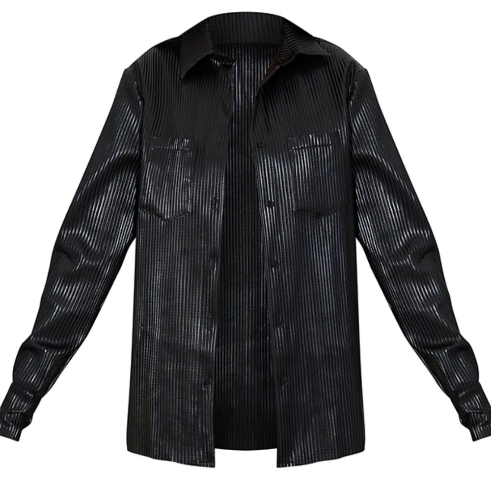 Black PU Plisse Shirt